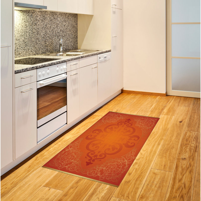 Tapis décoratif orange à haute densité de fibres longues en polyester, Rectangle 2 pi 7 po x 5 pi