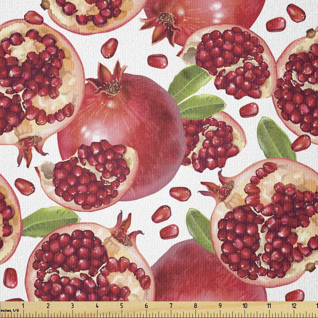 Stoff als Meterware, Exotische Pomegranates Bild, Ernte, Weiß und Vermilion