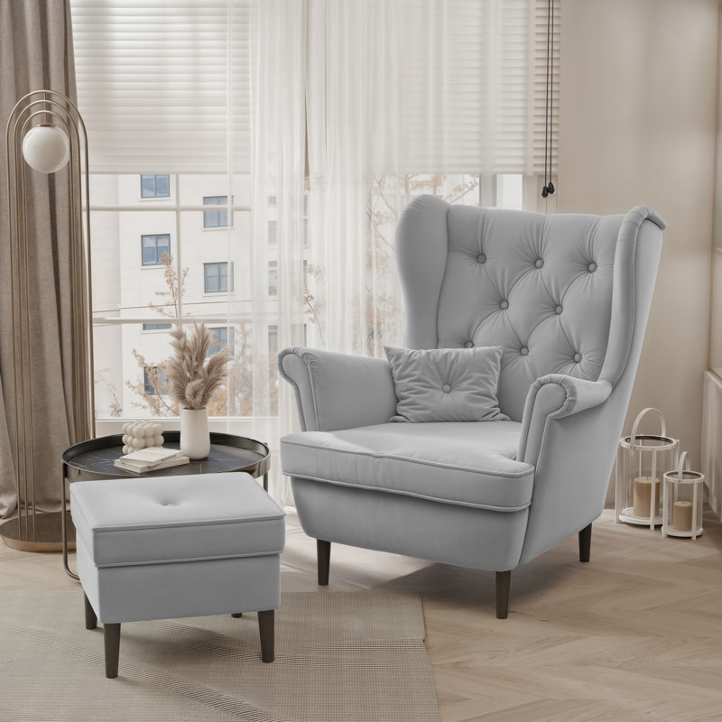 Upholstered Armchair, Black, Light Grey
