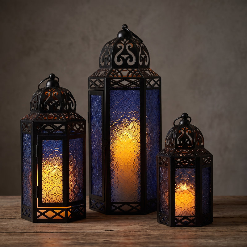 Moroccan Candle Lantern Decorative Set for Floor, Ramadan Decorations, Indoor Home Decor, Outdoor Patio or Porch, Weddings