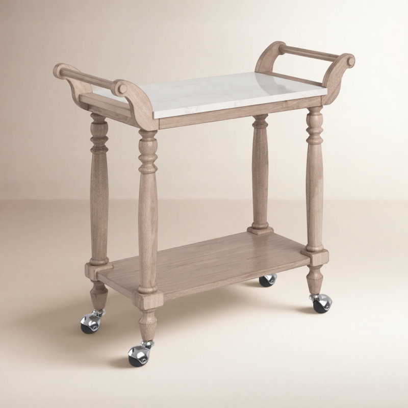 Danielle Marble Bar Cart, Sandalwood Beige