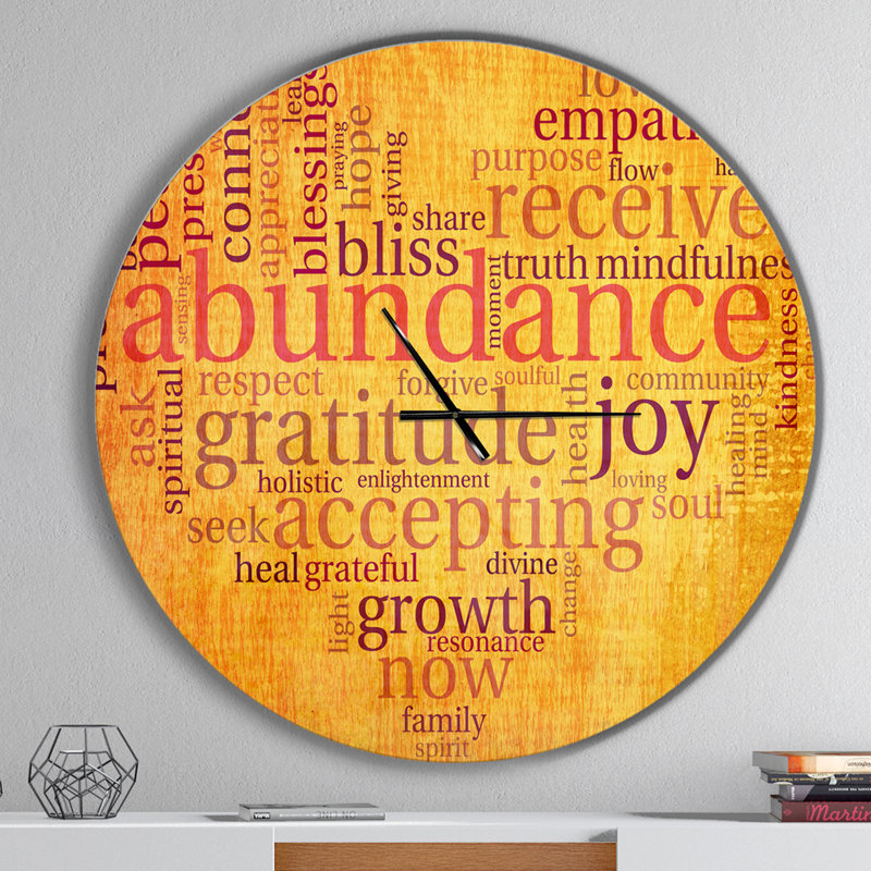 Horloge murale Abondance Gratitude Joy Heart, Surdimensionné