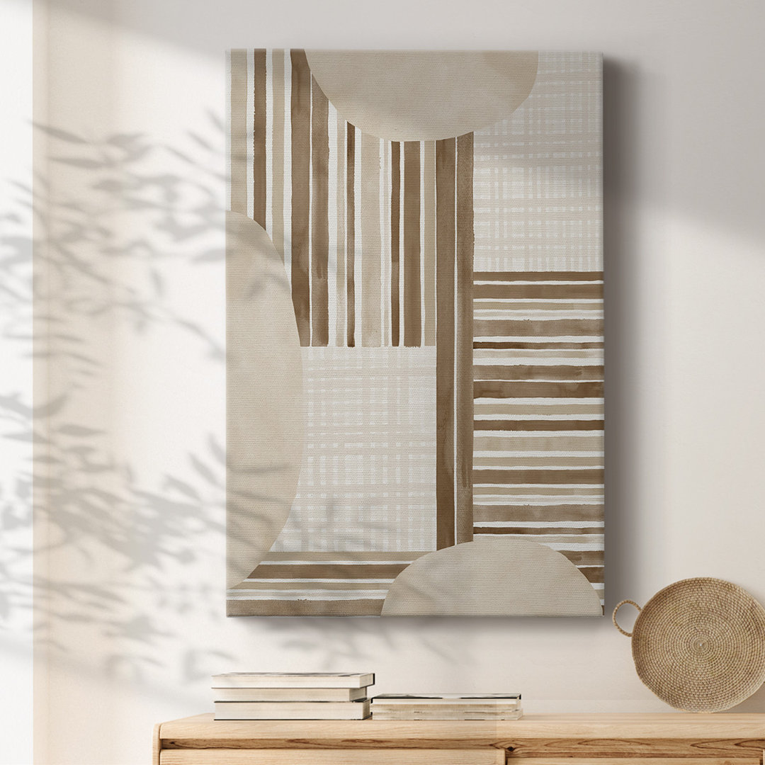 Neutral Stripes Framed On Canvas Print Wrought Studio™