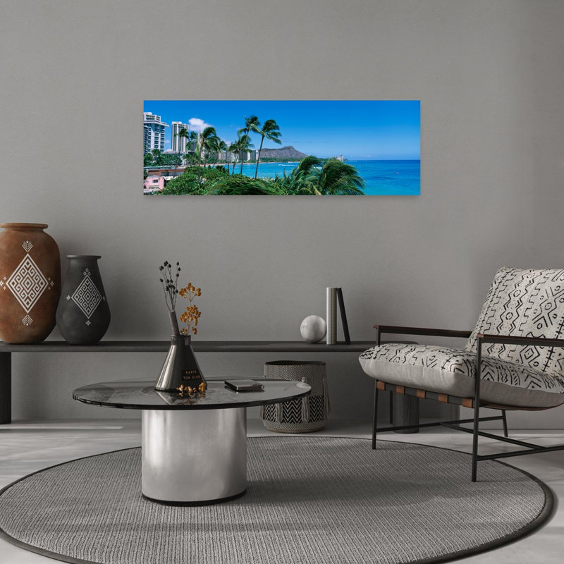 Palm Trees On The Beach Waikiki Beach Honolulu Oahu Hawaii USA by Douglas Peebles - Wrapped Canvas Panoramic Print