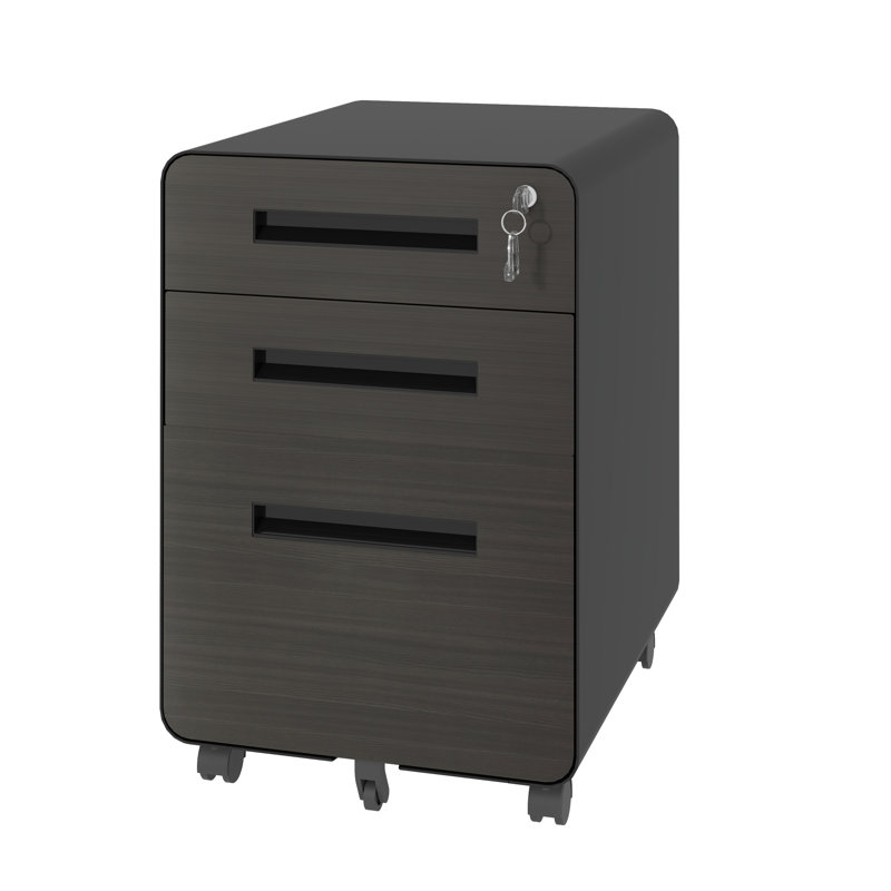 3-Drawer Mobile File Cabinet with Lock, All-Steel Office Storage in Black, Black