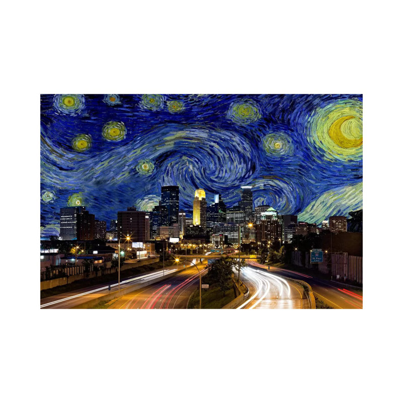 Minneapolis, Minnesota, nuit étoilée, impression d'art graphique, Toile tendue, Aucun mat, H 18 po x l 26 po x P 1,5 po