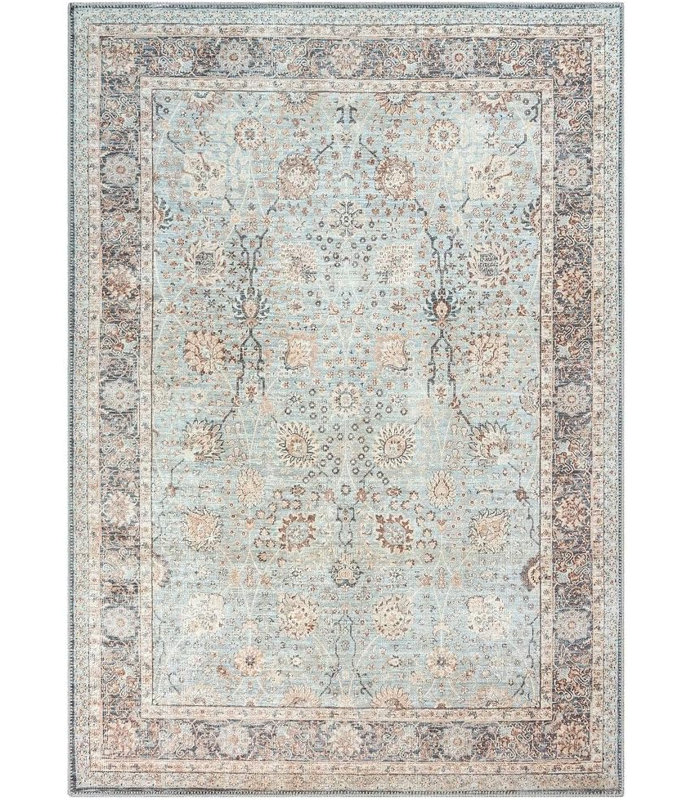 GLN Rugs Traditional Collection - Machine Washable Area Rug, Traditional Washable Rug, Non Slip Washable Rug, Low Pile Chenille Living Room Rug, Bedroom Rug, Kitchen Rug (Blue Floral Rug)