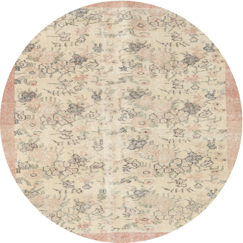 Tapis beige/rouge contemporain, Rond 8 pi x 8 pi