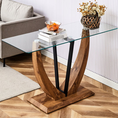 Rectangular Tempered Glass Table - Modern Minimalist Look For Entrance & Living Space And Scratch- Strong Base Easy Assembly Required Today Appearance Needed