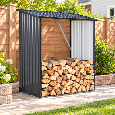 7x3 Metal Outdoor Firewood Rack Black