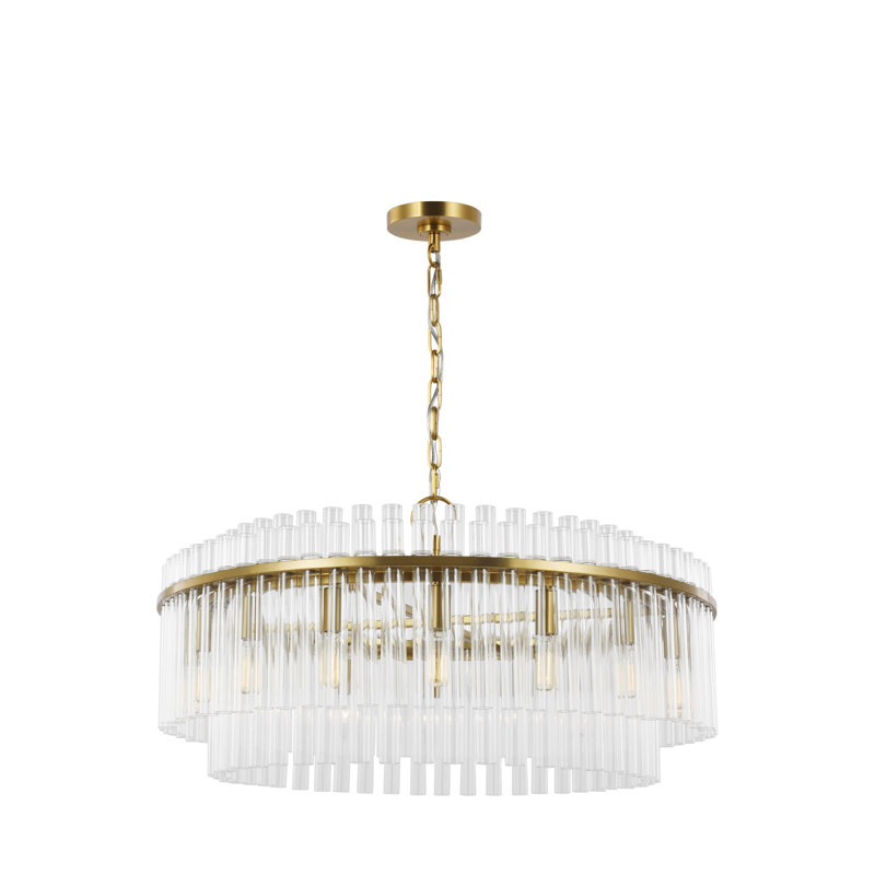 16 - Light Dimmable Drum Chandelier, Burnished Brass
