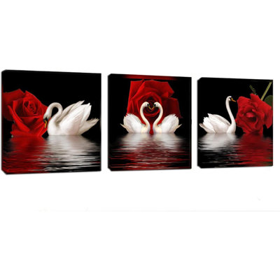 Beautiful Romantic Swans - 3 Piece Wrapped Canvas Photograph Set -  Mercer41, 5A4F9A0019C44029BCAFB95676310858