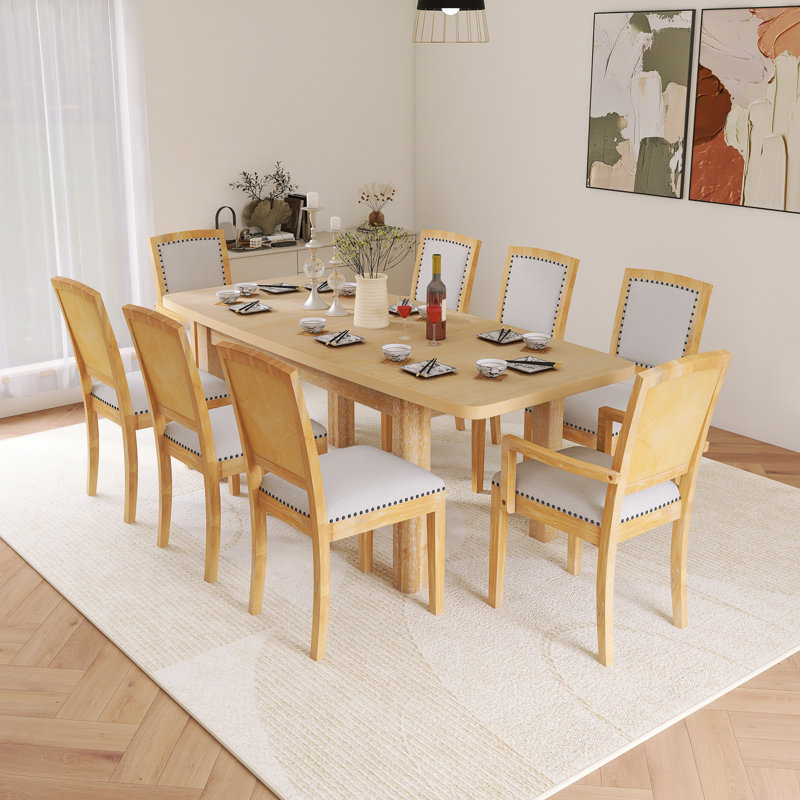 84Inch Dining Table Set With 24Inch Removable Leaf, Natural/Beige