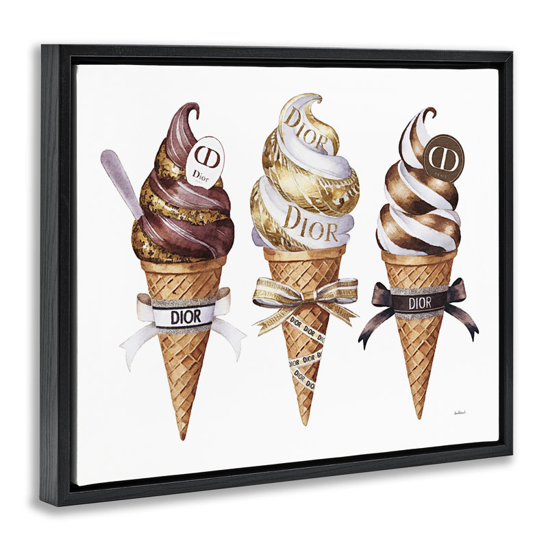 Cadre flottant Sweet Glam Ice Cream, design par Amanda Greenwood, H 17 po x l 21 po, Cadre flottant noir de jais