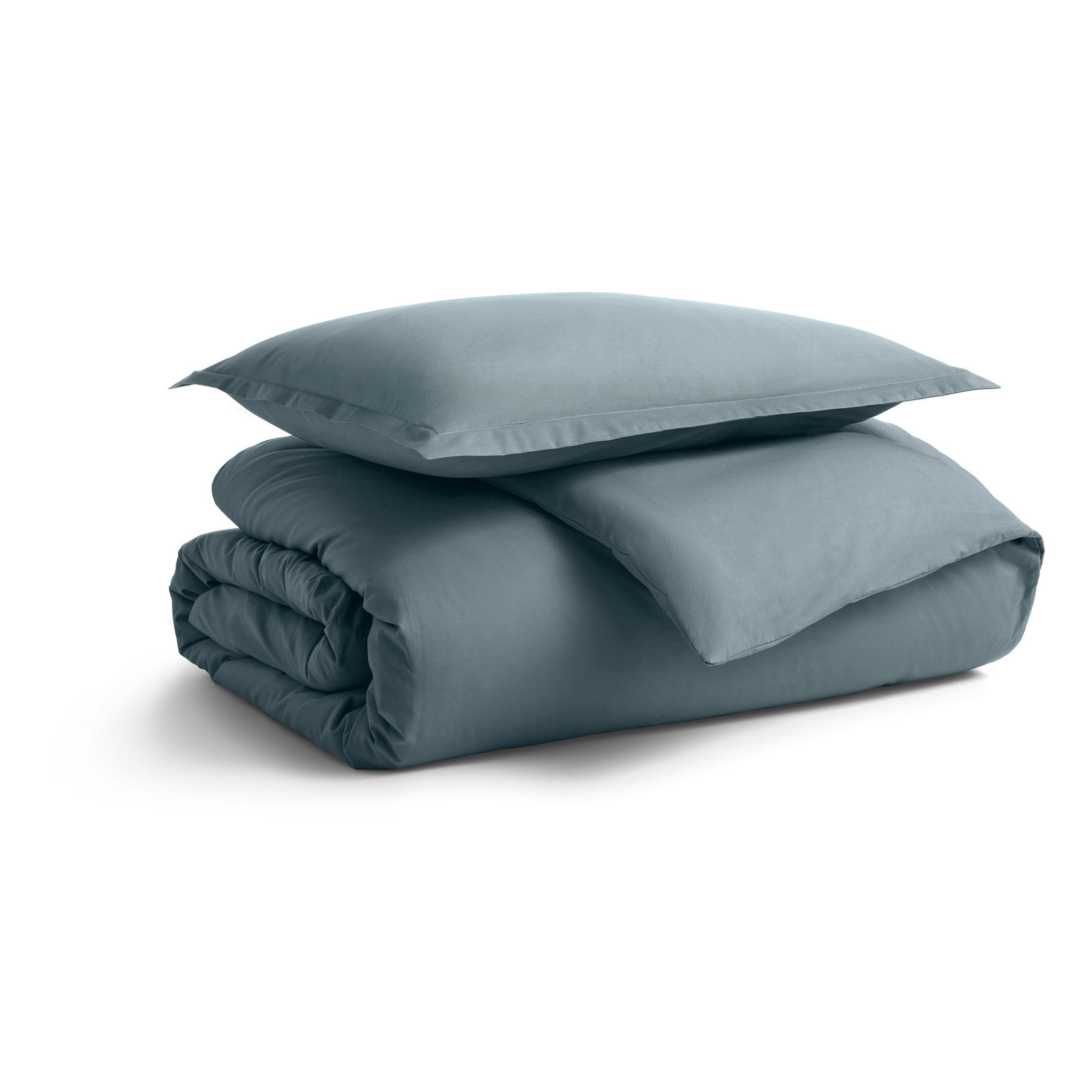Egyptian Cotton Percale Duvet Cover Set, Gray Blue, Twin Duvet Cover + 1 Twin Sham