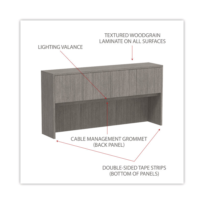 Gray Woodgrain Laminate Office Hutch with Doors