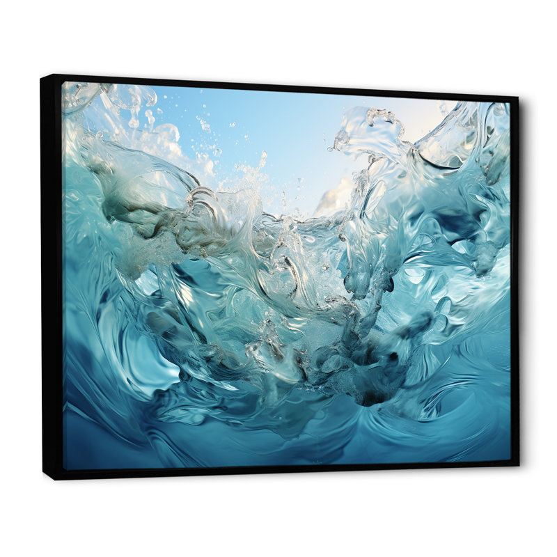 Fusion bleu marine et blanc III sur toile, Cadre flottant noir, H 16 po x l 32 po x P 1 po