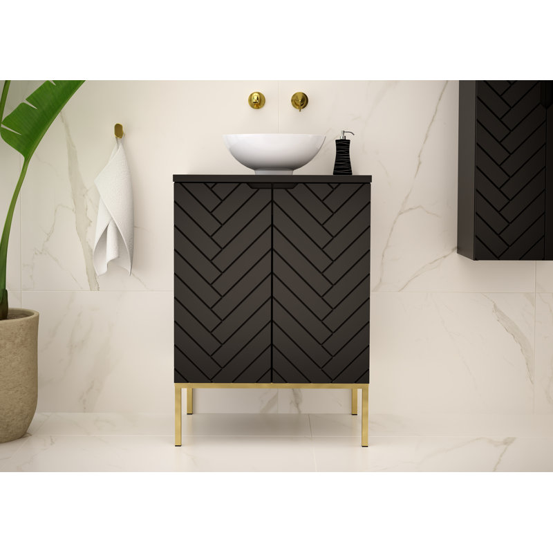 Rigdel Washbasin Cabinet 60, Black/Gold