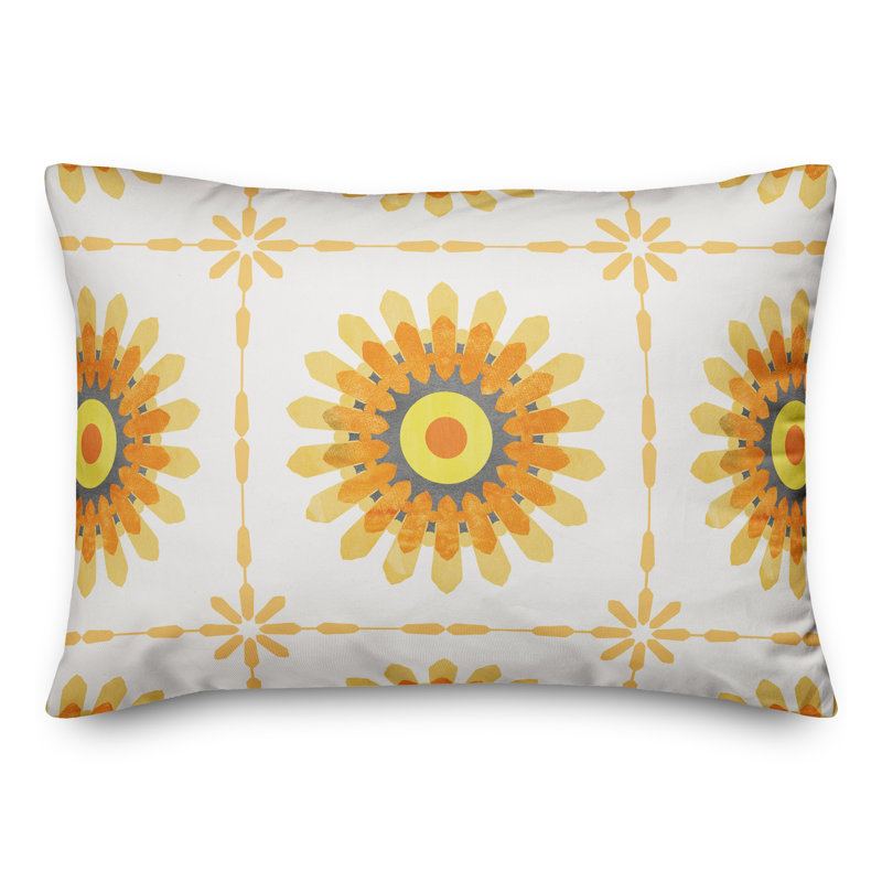  Coussin décoratif floral intérieur / extérieur en polyester, H 18 po x l 25 po, Jaune