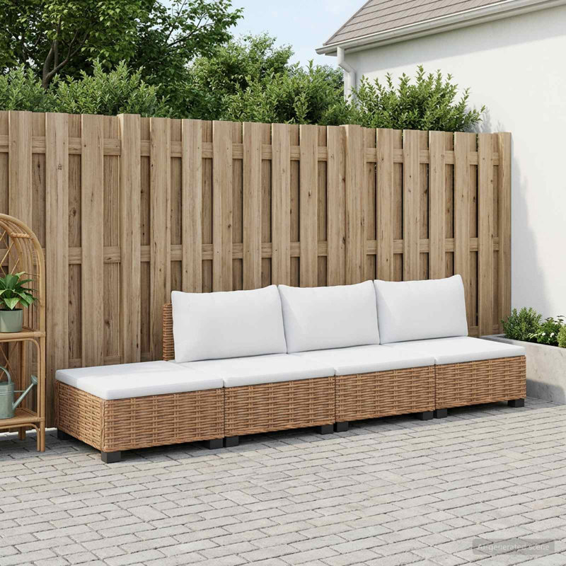 271cm Wide Patio Sectional Set, White Cushion/Natural Frame