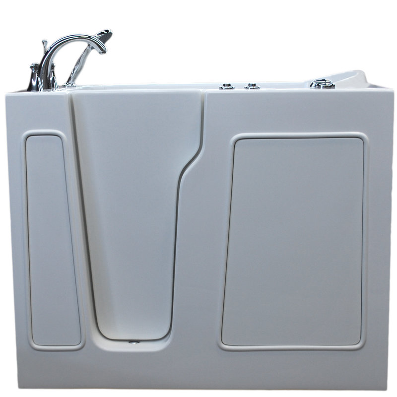 Prairie 45.75'' x 26'' Air Fiberglass Bathtub with Faucet, White, Left