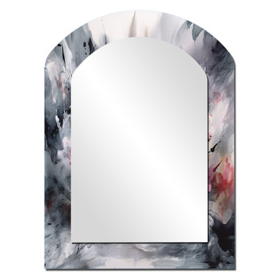 Evolving In Pink Grey Liquid Ink II - Abstract Arch Decorative Mirror On Metal