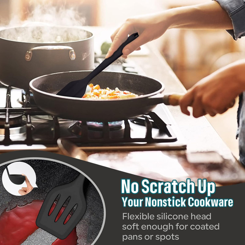 Black Silicone Heat Resistant Cooking Utensils Set, 7-Piece