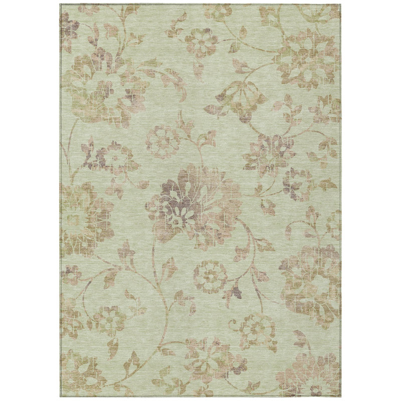 Charysse Washable Floral Indoor / Outdoor Rug, Rectangle 9' x 12'