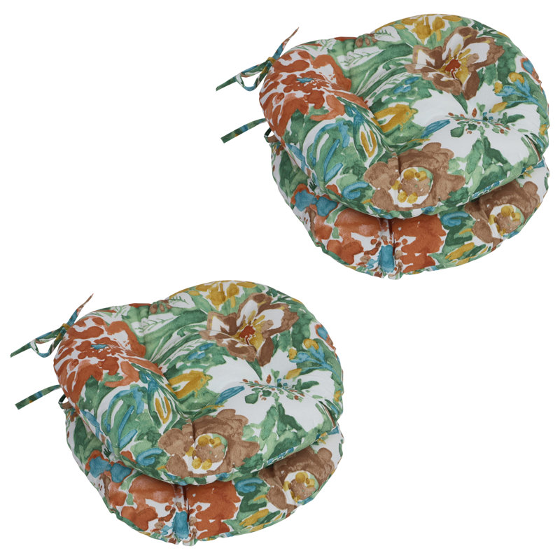 Coussins de chaise d'extérieur touffetés de 16 pouces (ensemble de 4), Blanc / brume soleil rivière florale