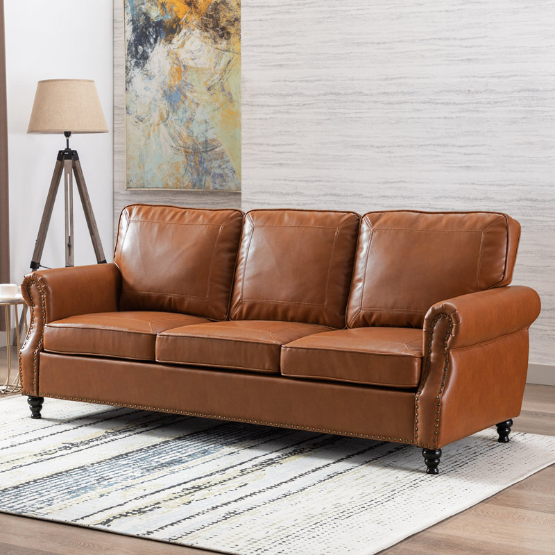 Amarius 80" Wide Rolled Arm Sofa, Chestnut brown