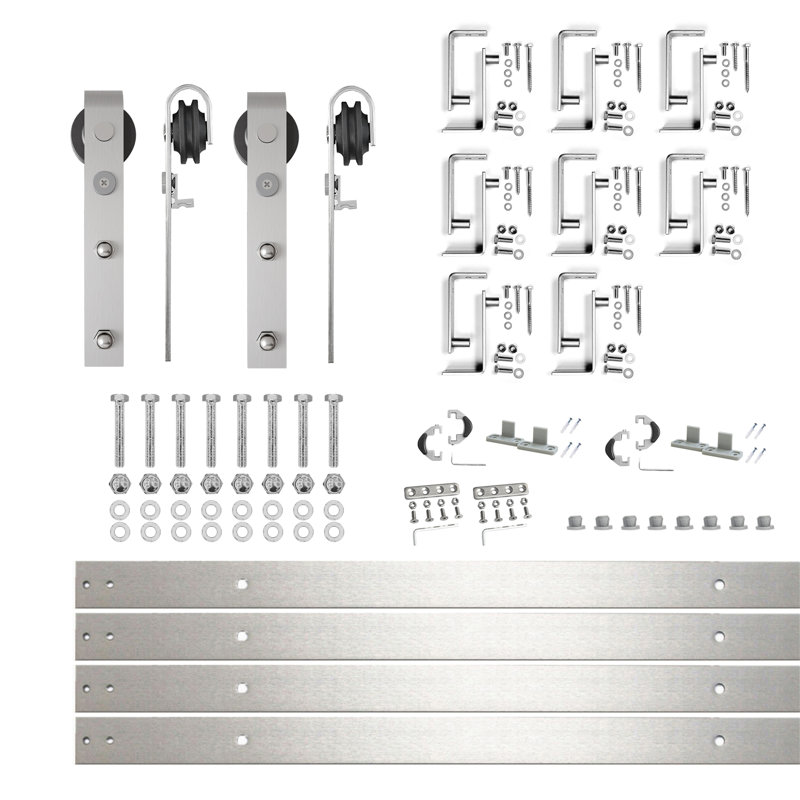 Ensemble de quincaillerie à deux portes en nickel brossé à conception classique avec supports en forme de U, 120 po