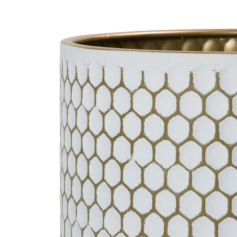 Pot à fleur en métal Mid Century, H 13 po x l 12,25 po x P 12,25 po, White/Gold