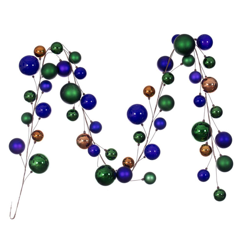 Vickerman 10' Champagne And Rose Assorted Finish Branch Ball Ornament Garland., Green/Purple/Copper