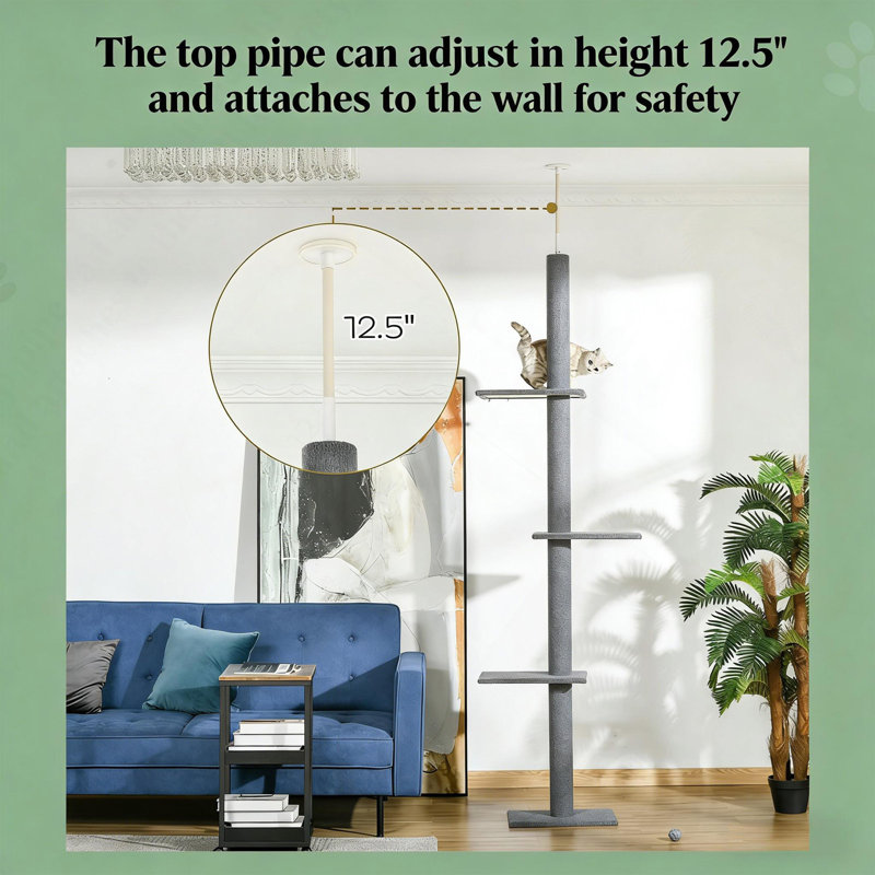 Grand arbre à chat, centre d'activité pour arbre à chat, H 102,3 po x l 10,8 po x P 17 po, Gris