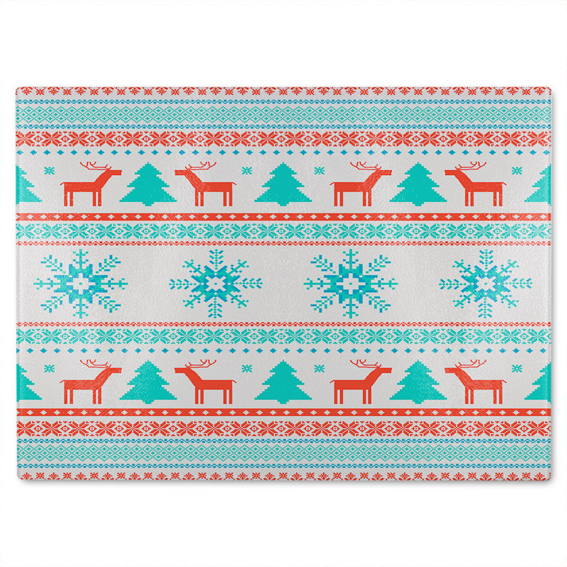 Christmas Traditional Knitted Dining Glass Chopping Board, 40cm L x 28cm W