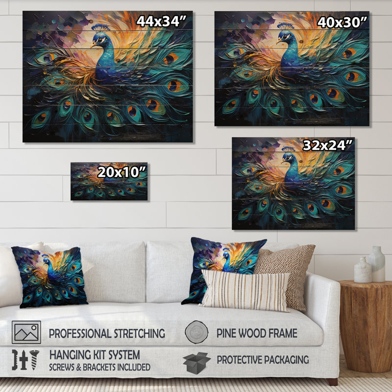 Peacock Feather Drips II sur impression sur bois, H 24 po x l 32 po x P 0,78 po