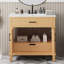 Armoire de salle de bain 36 po en rotin naturel avec lavabo en céramique, tiroirs à fermeture en douceur, grand meuble-lavabo autoportant avec rangement