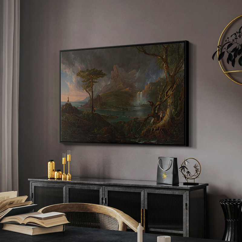 Une scène sauvage, 1831 à 1832 - Thomas Cole, toile tendue avec châssis, 26 x 40, Noir