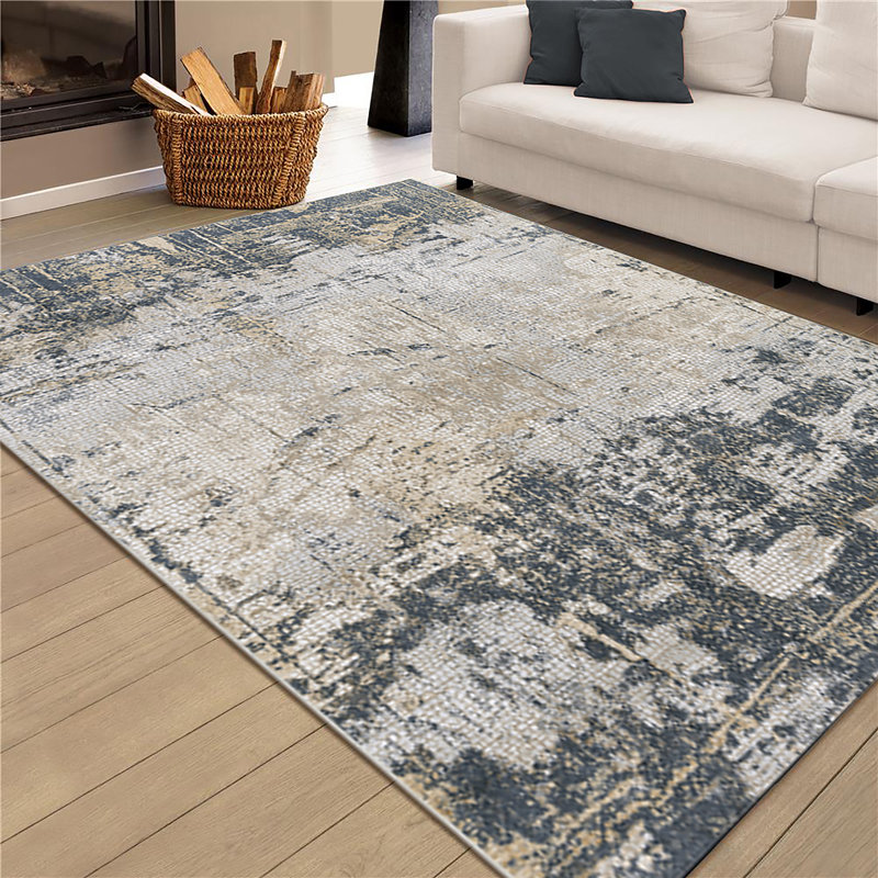 Tapis gris à motif abstrait Brazell, Rectangle 4 pi 1 po x 6 pi