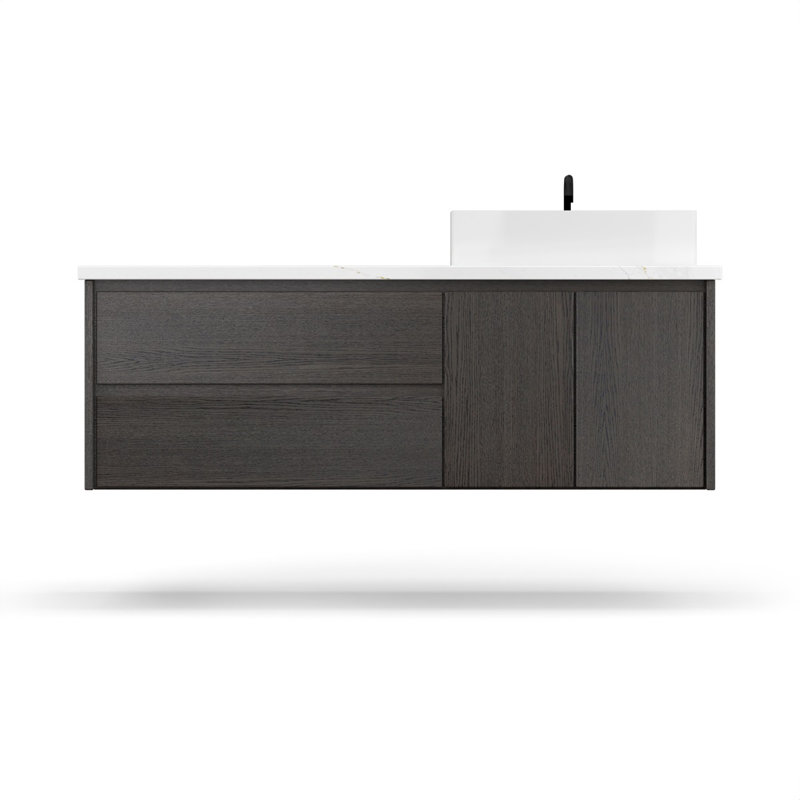 Gilded Single Left/Right Bath Floating Vanity, Gray Weathered, 54"