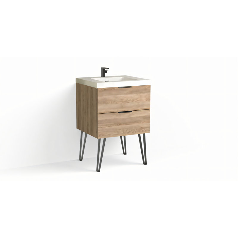 Avila 24" W Freestanding Single Bathroom Vanity with Dawson Leg, Gloss White/Single, White Acrylic, Matte Black