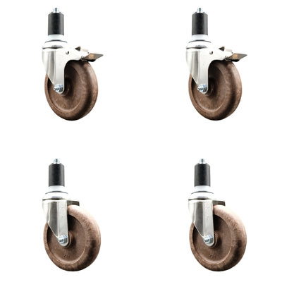 5 Inch 316SS High Temp Glass Filled Nylon 1-1/2 Inch Stem Caster Set 2 Lck Brake