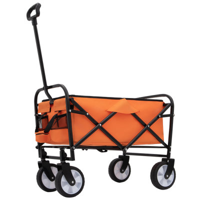 Collapsible Foldable Wagon Cart with strapping system, Beach Wagon Utility Cart Utility Wagon Grocery Cart for Camping Shopping Sports Gardeing Fishing Supports 225lbs All-Terrain Wheels orange