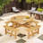 Outdoor Round Picnic Table Set with 4 Built-in Benches and Umbrella Hole-2020630380