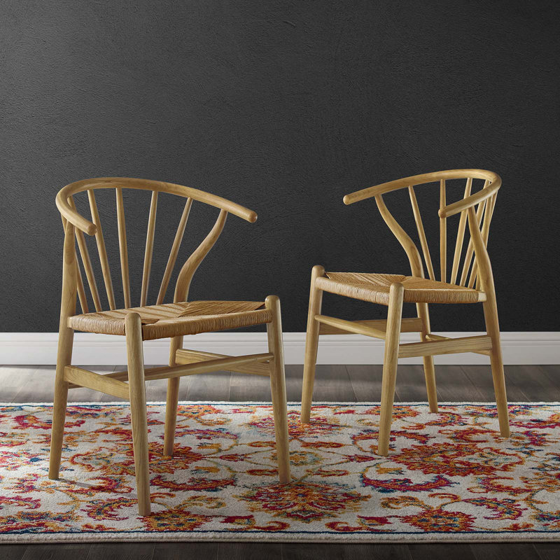 Modway Flourish Spindle Wood Dining Side Chair, Natural, 2