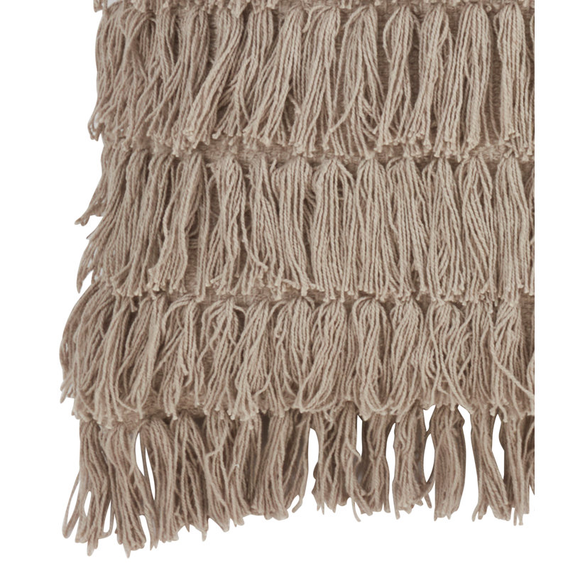 Grey Woven Fringes Square Throw Pillow with Down Filling
