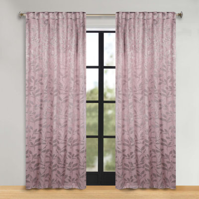  Leaves Pattern Machine Washable 100% Polyester Black Out Curtains with Back Tabs