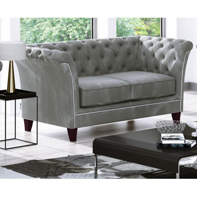 Chesterfield  Sofa 2 Seater Made of Velvet Fabric with Solid Wood Legs