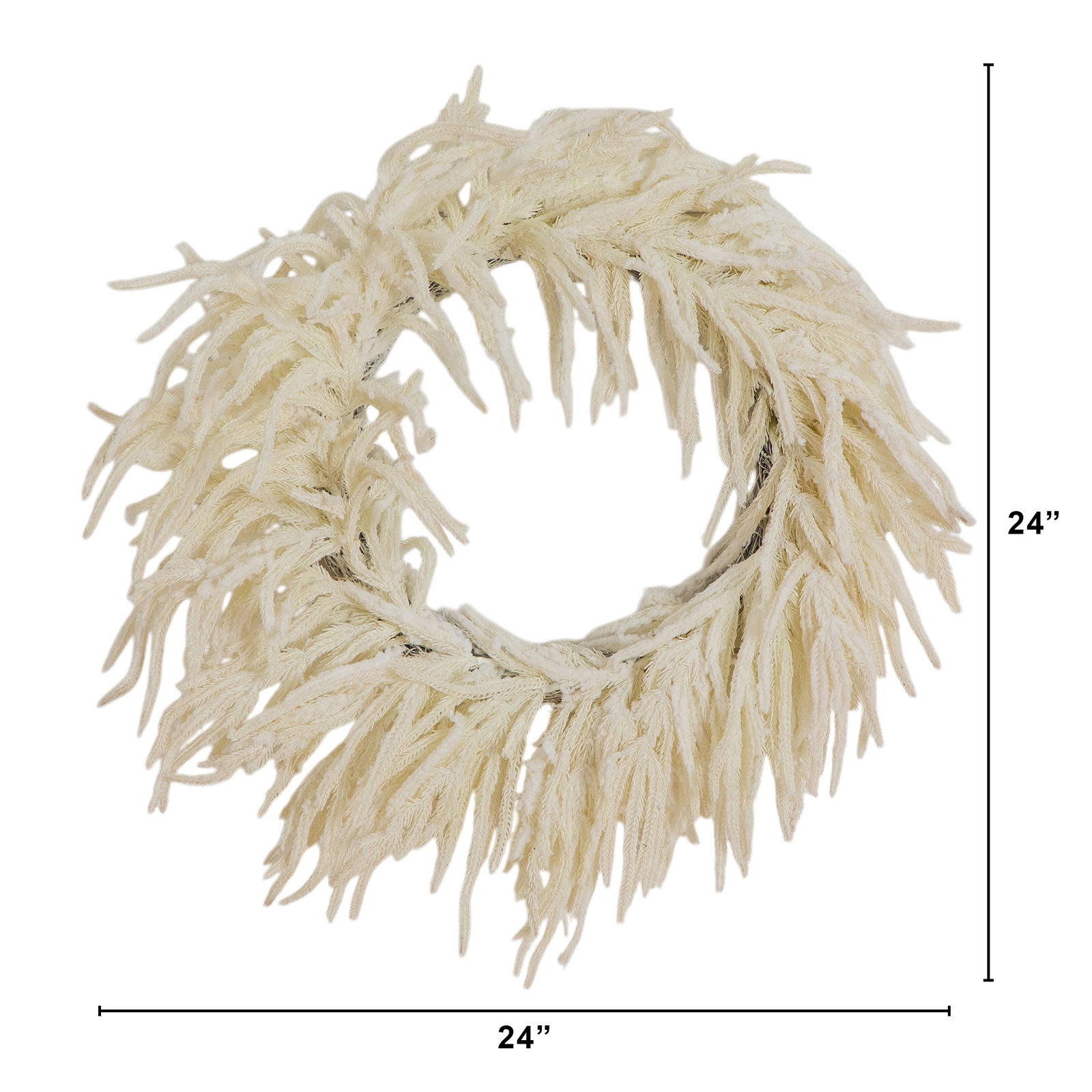 Pre-Lit Pine Wreath, White, 24" W x 24" H x 3" D