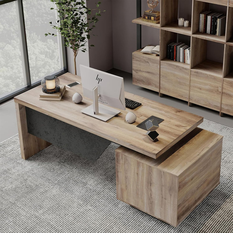 Bureau de direction rectangulaire à largeur réglable avec armoire de rangement, Retour à gauche